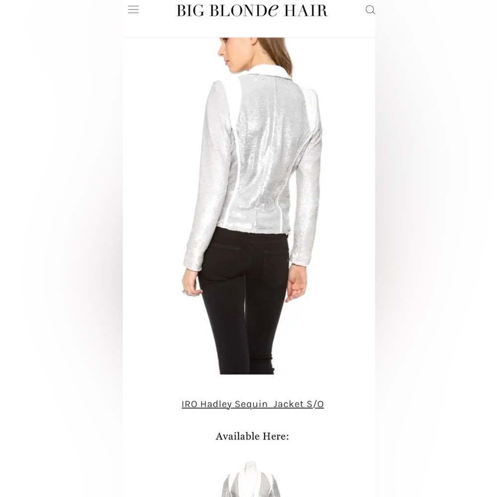 IRO Paris Silver Sequin "Hadley" Moto Blazer with White Leather - Picture 4 of 16